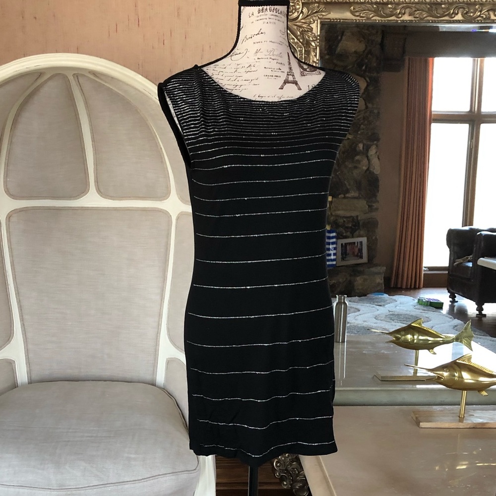 Express black mini dress tunic silver rhinestone - Picture 2 of 6
